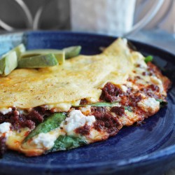 Pinach, goat Cheese and Chorizo Omelette